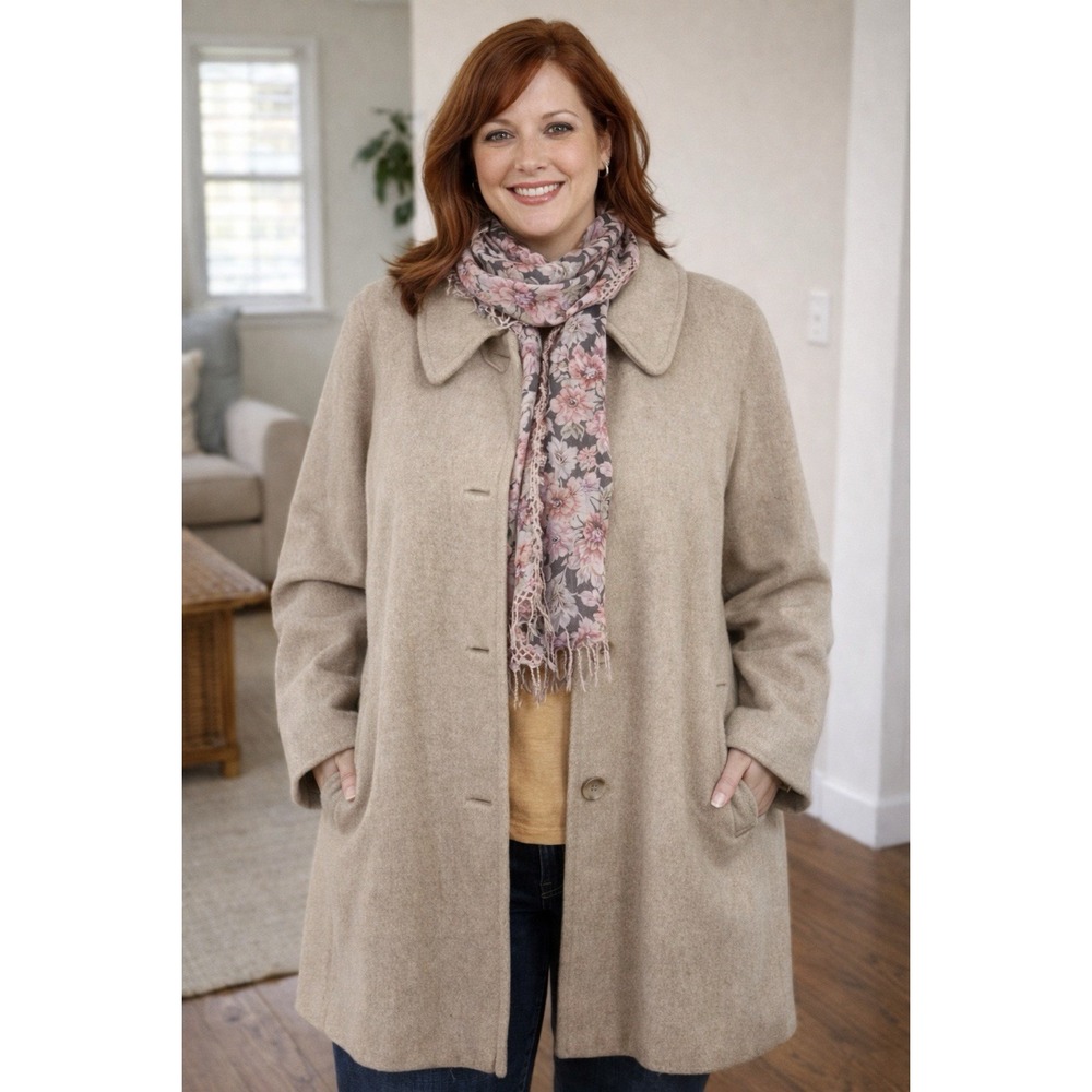 East 5th Women's Wool Blend Coat Size 3Xl Beige‎ Button Front Mid Length Pockets